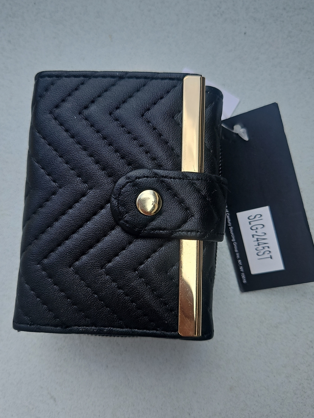 Black Quilted Women's Wallet with Gold Trim